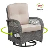 3-Piece Outdoor Wicker Swivel Rocker Bistro Set, Patio Conversation Set with 2 Swivel Rocking Chairs