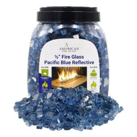 1/2" Pacific Blue Reflective Fire Glass - 10 Lb Jar