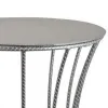 Ema 21 Inch Plant Stand, Round Top, Slatted Geometric Frame, Silver Finish