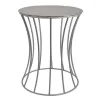 Ema 21 Inch Plant Stand, Round Top, Slatted Geometric Frame, Silver Finish