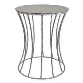 Ema 21 Inch Plant Stand, Round Top, Slatted Geometric Frame, Silver Finish