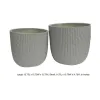 14 Inch Planter Set of 2, Drum Shape, Engraved Design, Textured Green