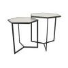 Plant Stand Table Set of 2, Black Metal Frame, Hexagonal White Tabletop