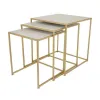 Neci Plant Stand Table Set of 3, Nesting Open Metal Gold Frame, White Top
