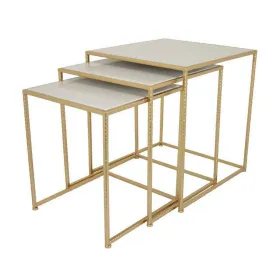 Neci Plant Stand Table Set of 3, Nesting Open Metal Gold Frame, White Top