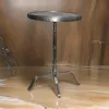 41 Inch Plant Stand Table, Round Top, Turned Base, Modern Silver Aluminium