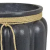 Rave 17 Inch Planter, Pumpkin Like Shape and Rope Details, Black Resin