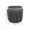 Rave 17 Inch Planter, Pumpkin Like Shape and Rope Details, Black Resin