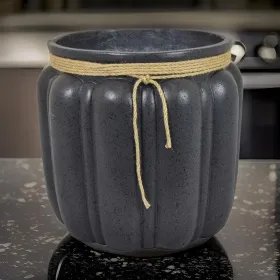 Rave 17 Inch Planter, Pumpkin Like Shape and Rope Details, Black Resin