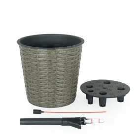 Wiki 10 Inch Self Watering Planter, Intricately Hand Woven Wicker, Gray