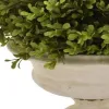 15 Inch Faux Boxwood Topiary Plant in Urn Pedestal Pot, Off White Planter
