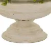 15 Inch Faux Boxwood Topiary Plant in Urn Pedestal Pot, Off White Planter