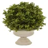15 Inch Faux Boxwood Topiary Plant in Urn Pedestal Pot, Off White Planter