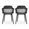 Outdoor Patio Chair Set of 2, Curved Back, Weather Resistant Black Finish