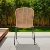Outdoor Patio Chair Set of 2, Rattan Light Brown Wicker Weave, Scrolled