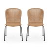 Outdoor Patio Chair Set of 2, Rattan Light Brown Wicker Weave, Scrolled