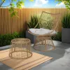 Laine 2 Piece Side Table and Chair Set, Light Brown Outdoor Faux Rattan
