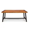 Carls Dining Table, Rectangular 71 Inch, Outdoor Light Brown Wood, Iron