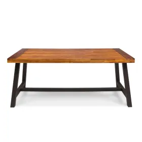 Carls Dining Table, Rectangular 71 Inch, Outdoor Light Brown Wood, Iron