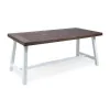 Nikay Outdoor Dining Table, Dark Brown Acacia Wood, White Iron, 71 Inch