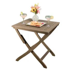 Cami Outdoor Foldable Bistro Table, X Base, 26 Inch Gray Acacia Wood