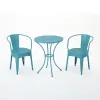 Rune Outdoor Bistro Table Set, 2 Chairs, Round Slatted, Teal Blue Iron