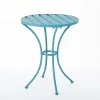 Rune Outdoor Bistro Table Set, 2 Chairs, Round Slatted, Teal Blue Iron
