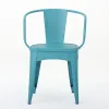 Rune Outdoor Bistro Table Set, 2 Chairs, Round Slatted, Teal Blue Iron