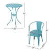 Rune Outdoor Bistro Table Set, 2 Chairs, Round Slatted, Teal Blue Iron