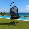 Bery Outdoor Swing Chair with Foldable Stand, Coastal Black Cushion