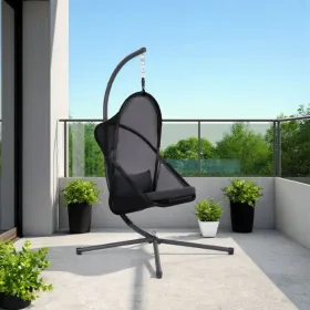 Cery Outdoor Egg Swing Chair, Foldable Stand, Dark Gray Cushion