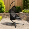 Cery Outdoor Egg Swing Chair, Foldable Stand, Coastal Black Cushion