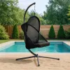 Cery Outdoor Egg Swing Chair, Foldable Stand, Coastal Black Cushion