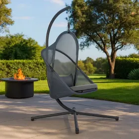 Cery Outdoor Egg Swing Chair, Foldable Stand, Light Gray Cushion