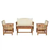 Kaila 4pc Patio Sofa, Chair and Coffee Table Set, Beige Cushions, Brown Wood