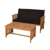 Kaila 4pc Patio Sofa, Chair and Coffee Table Set, Black Cushions, Brown Wood