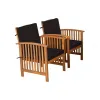 Kaila 4pc Patio Sofa, Chair and Coffee Table Set, Black Cushions, Brown Wood