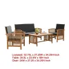 Kaila 4pc Patio Sofa, Chair and Coffee Table Set, Black Cushions, Brown Wood