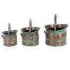 Tinged Metal Bucket Planter With Handles, Patina Rust Finish, Green, Set of 3