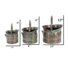Tinged Metal Bucket Planter With Handles, Patina Rust Finish, Green, Set of 3