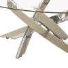Oval Shape Glass Top Coffee Table with Criss Cross Base, Silver and Clear