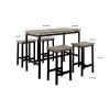 5 Piece Wooden Counter Height Table Set In Natural Brown And Black
