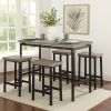 5 Piece Wooden Counter Height Table Set In Natural Brown And Black