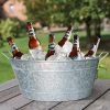 Lola Embossed Design Oval Shape Galvanized Steel Tub with Side Handles, Small, Silver