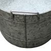 Thea Embossed Design Oval Shape Galvanized Steel Tub with Side Handles, Large, Silver