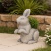 Antique Styled Raw Textured Polyresin Standing Rabbit Planter, Gray