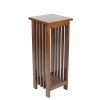 30 Inch Wooden Flower Stand with Bottom Shelf and Slatted Sides, Brown