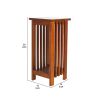 25 Inch Wooden Flower Stand with Slatted Sides and Bottom Shelf, Brown