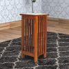 25 Inch Wooden Flower Stand with Slatted Sides and Bottom Shelf, Brown