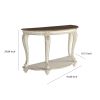 Crescent Moon Wooden Sofa Table with Engraved Details, Brown and White